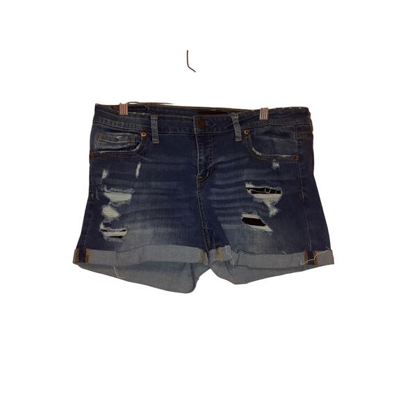 Aéropostale Distressed Mid Rise Midi Cuffed Denim Shorts Size 12 - Picture 1 of 5